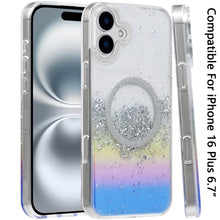 For iPhone 16 Plus 6.7in Case Magnet Circle Fused Glitter Epoxy + Tempered Glass