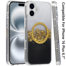 For iPhone 16 Plus 6.7in Case Magnet Circle Fused Glitter Epoxy + Tempered Glass