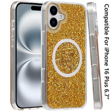 For iPhone 16 Plus 6.7in Case Magnet Circle Fused Glitter Epoxy + Tempered Glass