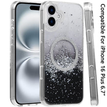 For iPhone 16 Plus 6.7in Case Magnet Circle Fused Glitter Epoxy + Tempered Glass