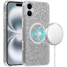 For iPhone 16 Plus 6.7in Case Magnet Circle Fused Glitter Epoxy + Tempered Glass