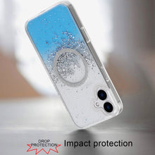 For iPhone 16 6.1inch Case Magnetic Circle Fused Glitter Epoxy + Tempered Glass