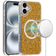 For iPhone 16 6.1inch Case Magnetic Circle Fused Glitter Epoxy + Tempered Glass