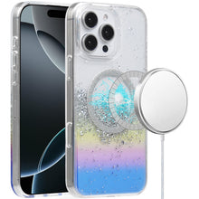 For iPhone 16 Pro 6.3in Case Magnetic Circle Fused Glitter Epoxy +Tempered Glass