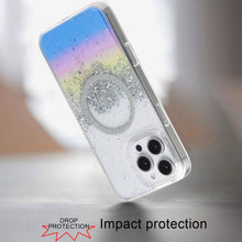 For iPhone 16 Pro 6.3in Case Magnetic Circle Fused Glitter Epoxy +Tempered Glass