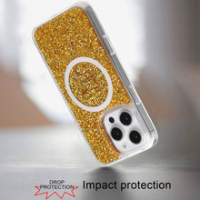 For iPhone 16 Pro 6.3in Case Magnetic Circle Fused Glitter Epoxy +Tempered Glass