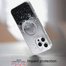 For iPhone 16 Pro 6.3in Case Magnetic Circle Fused Glitter Epoxy +Tempered Glass