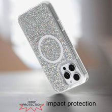 For iPhone 16 Pro 6.3in Case Magnetic Circle Fused Glitter Epoxy +Tempered Glass