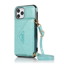 For iPhone 14 Case Envelope Phone Wallet Cover ID Money Holder Shoulder Strap