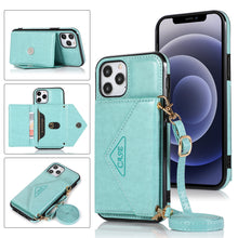 For iPhone 14 Case Envelope Phone Wallet Cover ID Money Holder Shoulder Strap