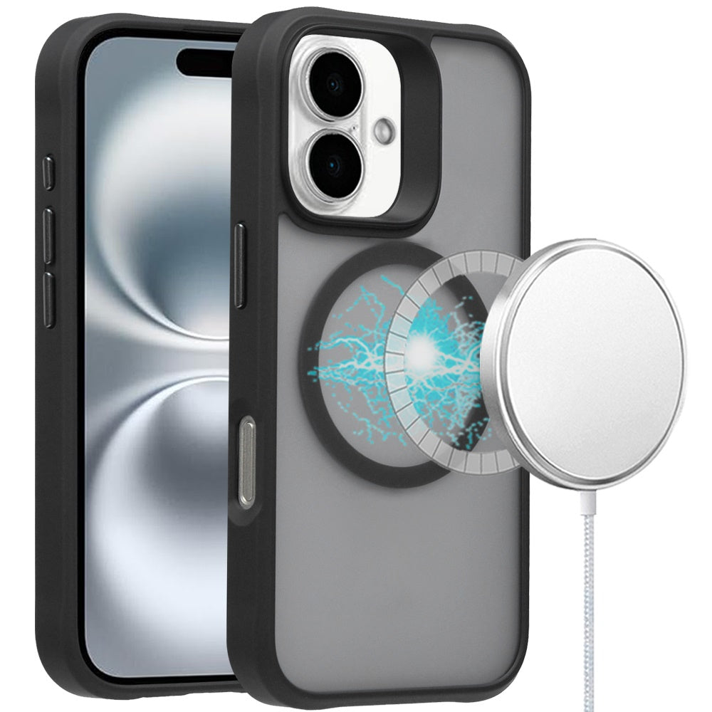 For iPhone 16 Plus 6.7in Case Magnetic Circle Smooth-Touch Cover +Tempered Glass