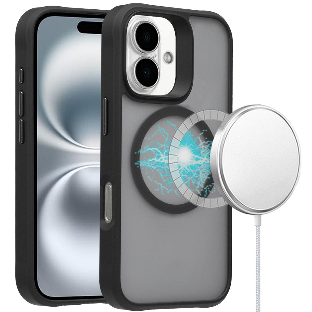 For iPhone 16 6.1inch Case Magnetic Circle Smooth-Touch Cover + Tempered Glass