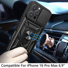 For iPhone 16 PRO MAX Case Lens Cover Magnetic Ring Stand Hybrid +Tempered Glass