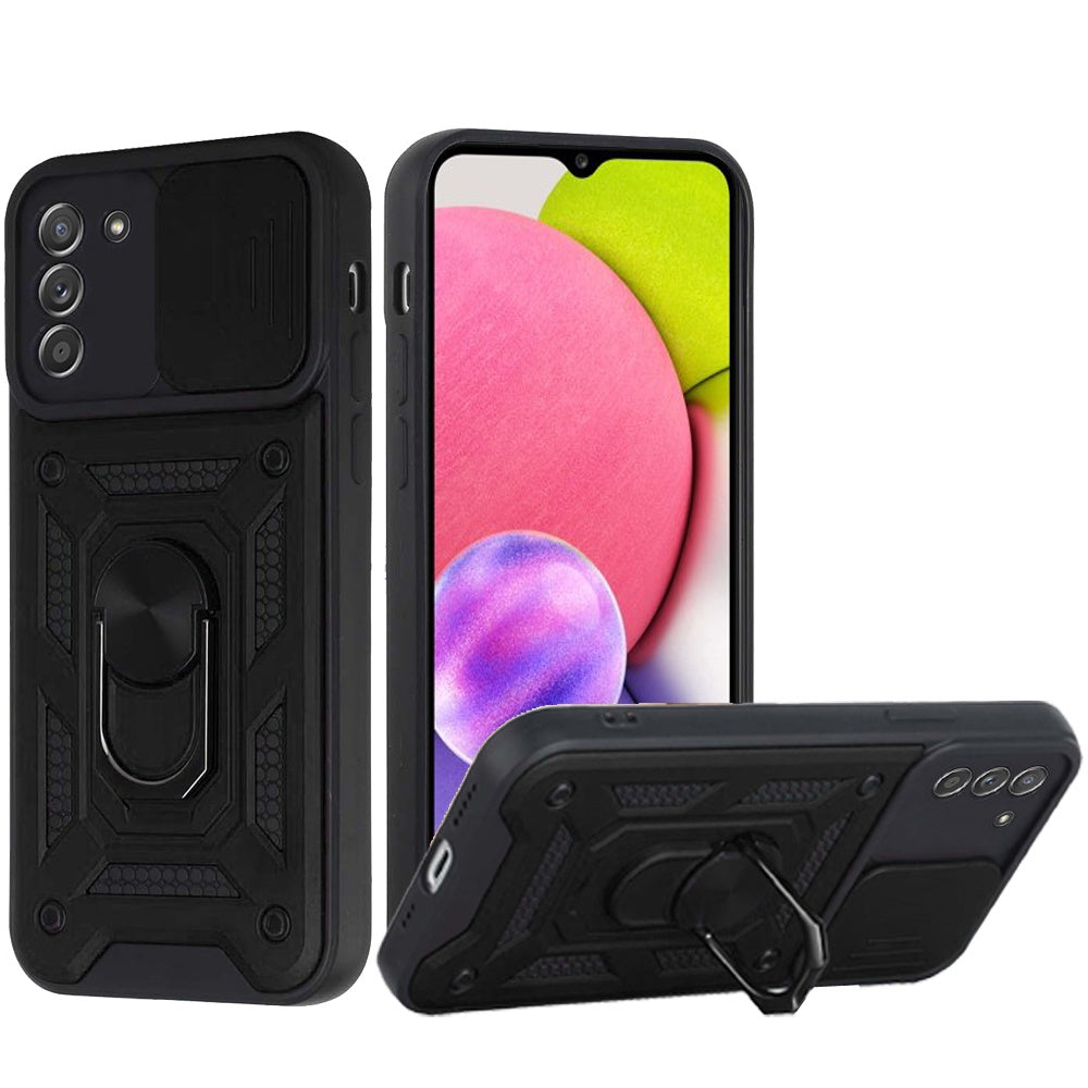 For Samsung Galaxy A03s ELITE Camera Push Magnetic Ring Stand Hybrid Case Cover