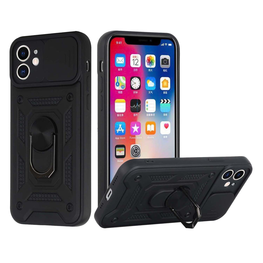 For iPhone 8 Plus/7 Plus Case Camera Lens Cover with Ring Stand + Tempered Glass