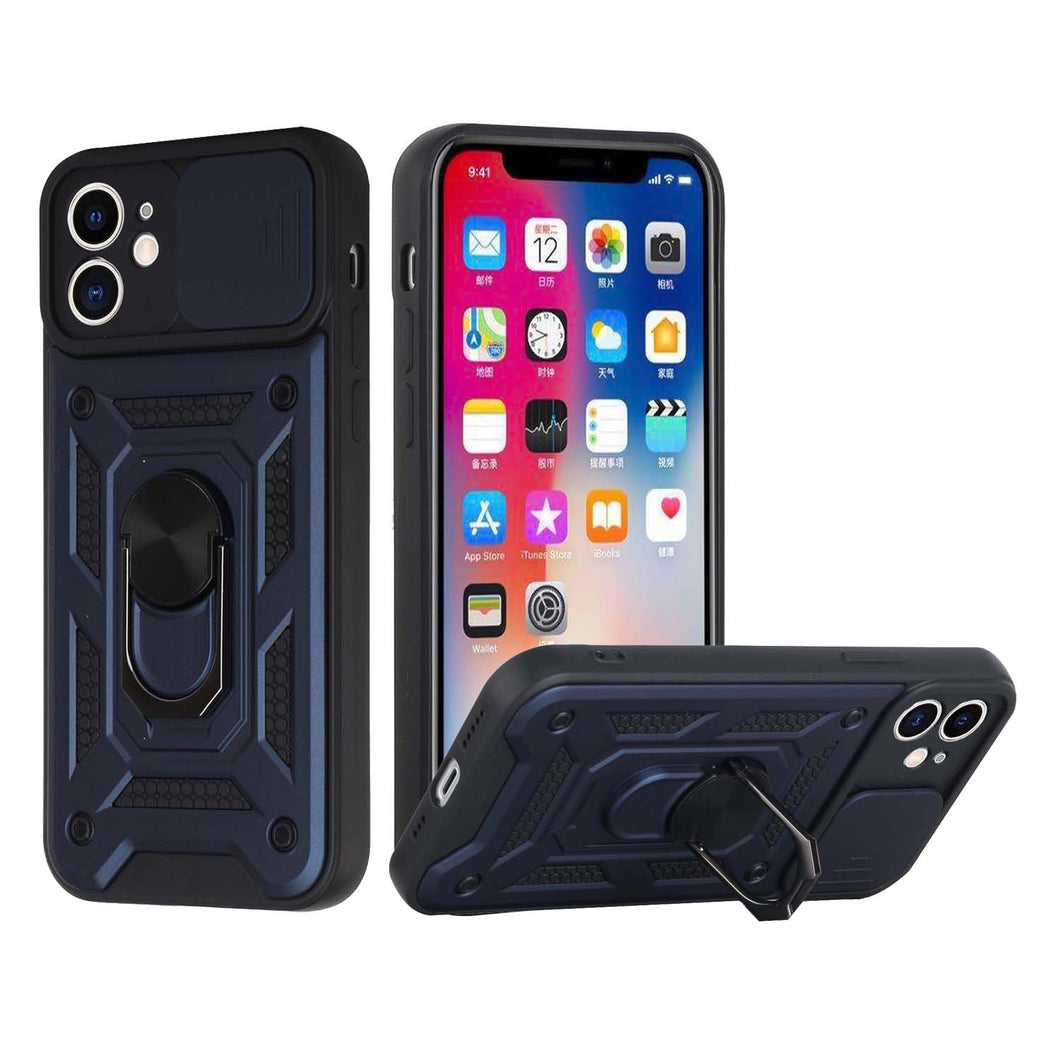 For iPhone 8 Plus/7 Plus Case Camera Lens Cover with Ring Stand + Tempered Glass