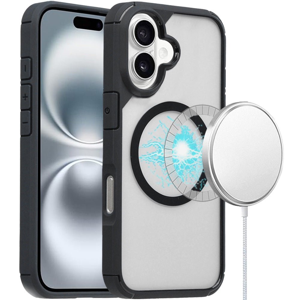 For iPhone 16 6.1inch Case Magnetic Circle Rugged Thick Layered + Tempered Glass