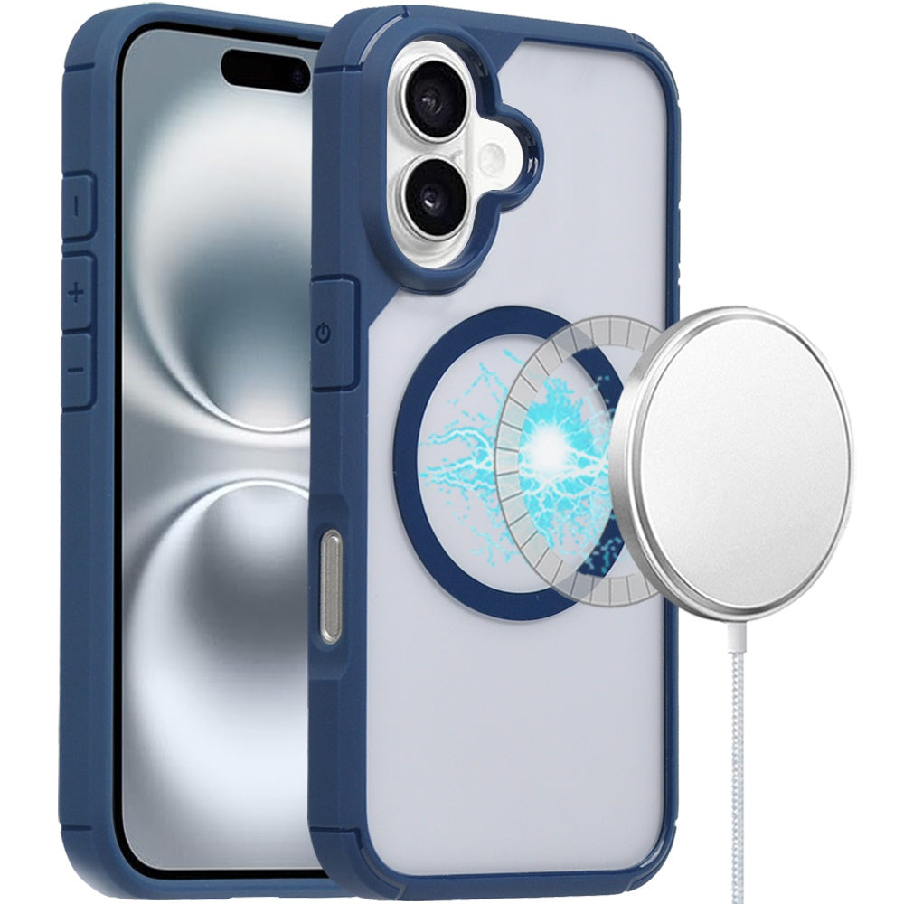 For iPhone 16 6.1inch Case Magnetic Circle Rugged Thick Layered + Tempered Glass