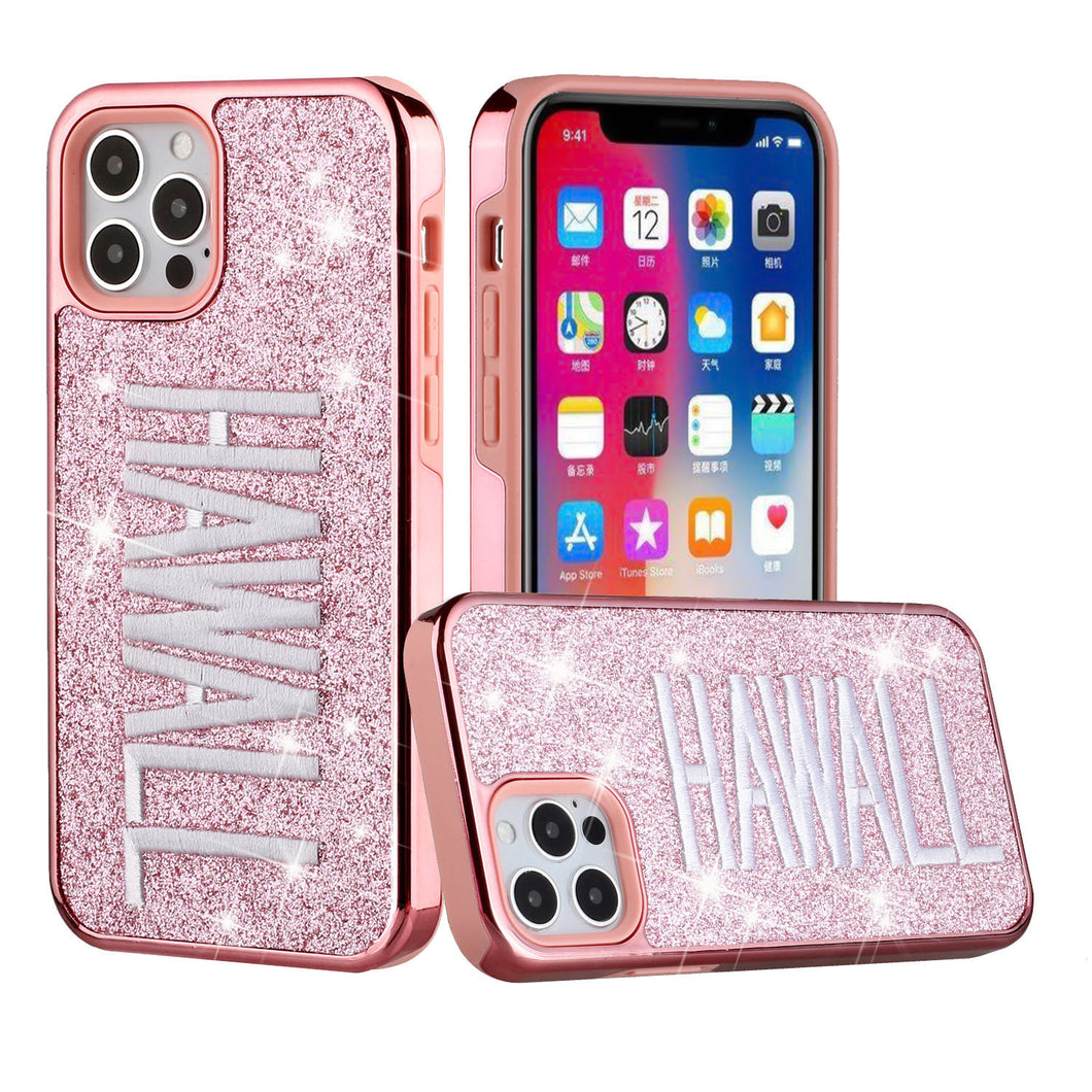 For iPhone 13 PRO Case Embroidered Text Bling Glitter Chrome Hybrid Cover