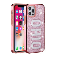 For iPhone 13 PRO Case Embroidered Text Bling Glitter Chrome Hybrid Cover