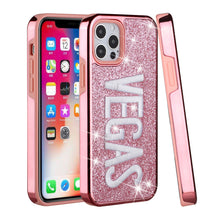 For iPhone 13 PRO Case Embroidered Text Bling Glitter Chrome Hybrid Cover