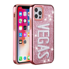 For iPhone 13 PRO Case Embroidered Text Bling Glitter Chrome Hybrid Cover