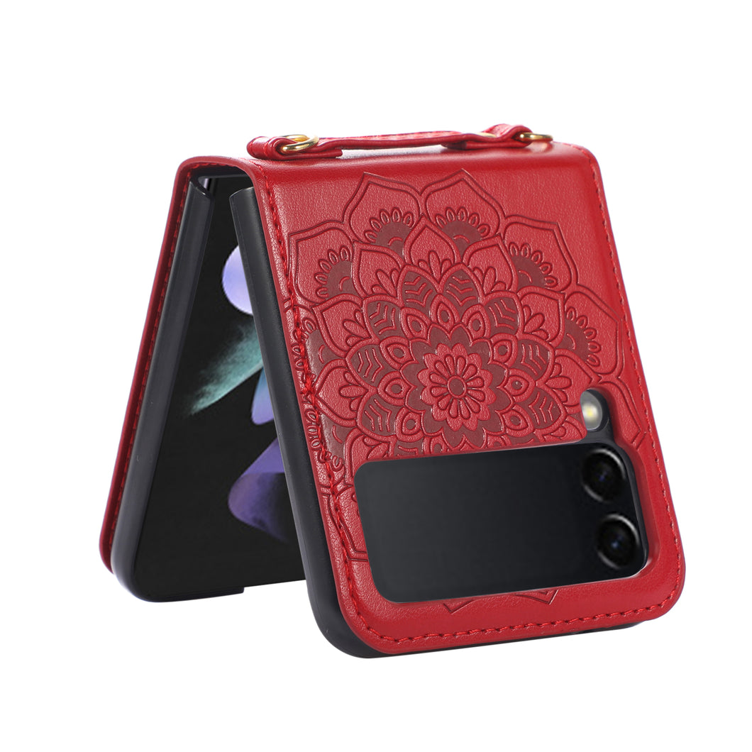 For Samsung Galaxy Z Flip 6 Case Embossed Design Vegan Leather Phone Cover