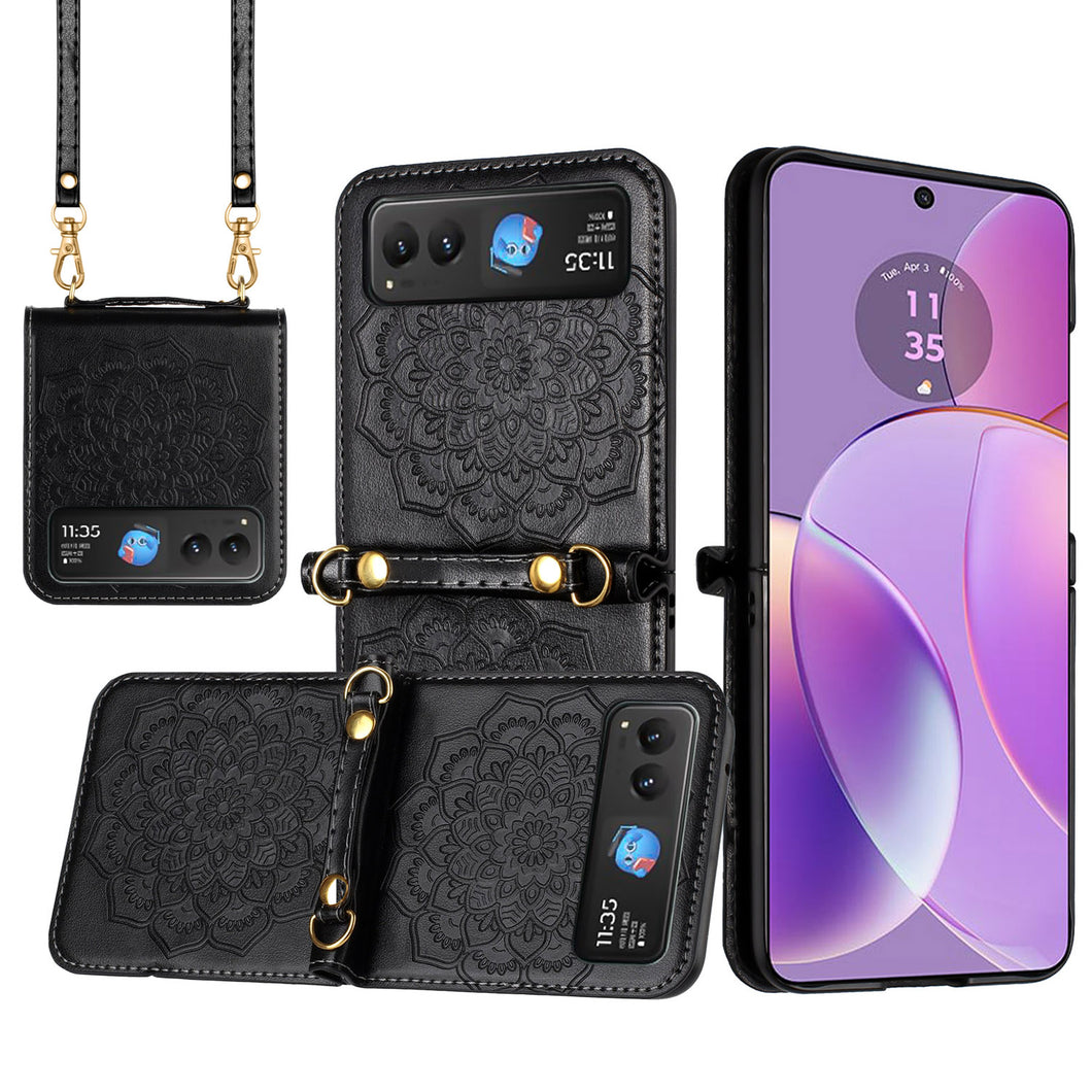 For Motorola Razr 2025/2024 Case Embossed Design Vegan Leather Phone Cover