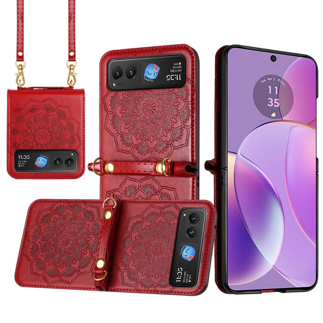 For Motorola Razr 2025/2024 Case Embossed Design Vegan Leather Phone Cover