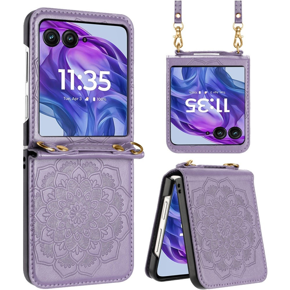 For Motorola Razr+ Plus 2024 Case Embossed Design Vegan Leather Phone Cover
