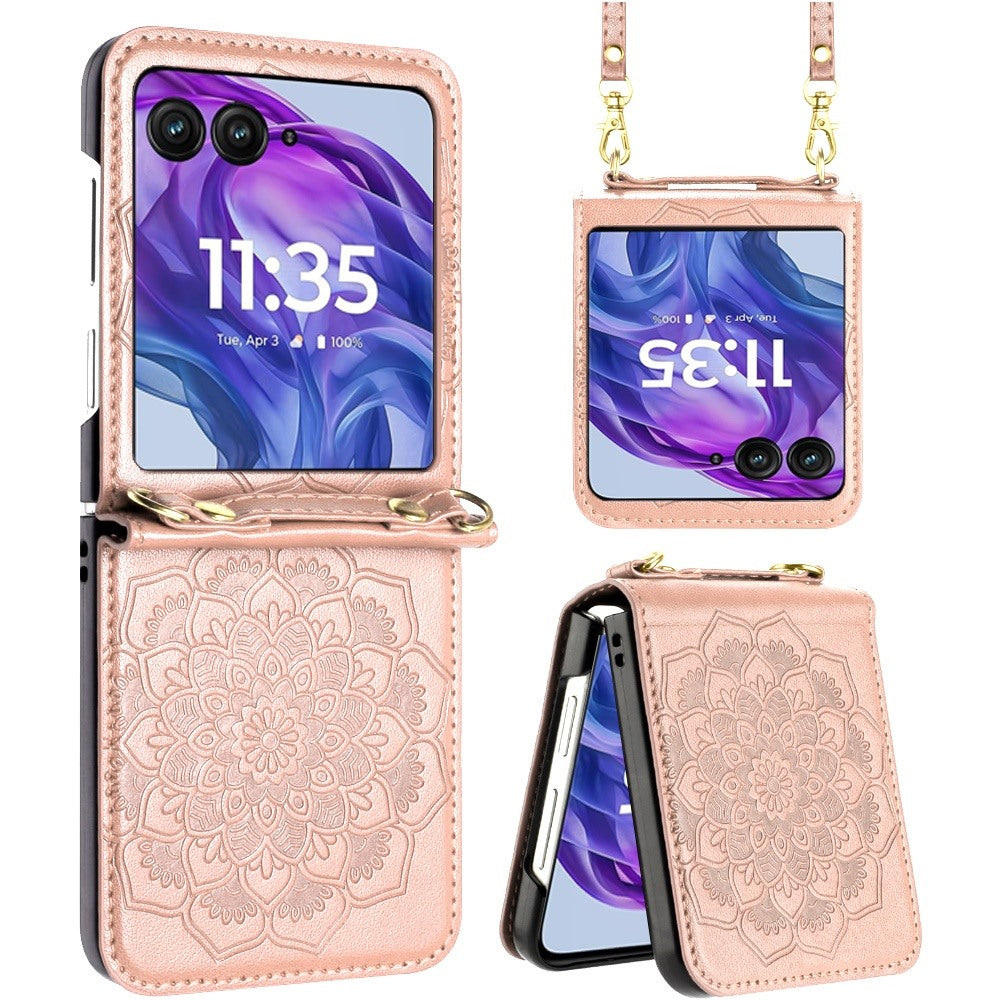 For Motorola Razr+ Plus 2024 Case Embossed Design Vegan Leather Phone Cover