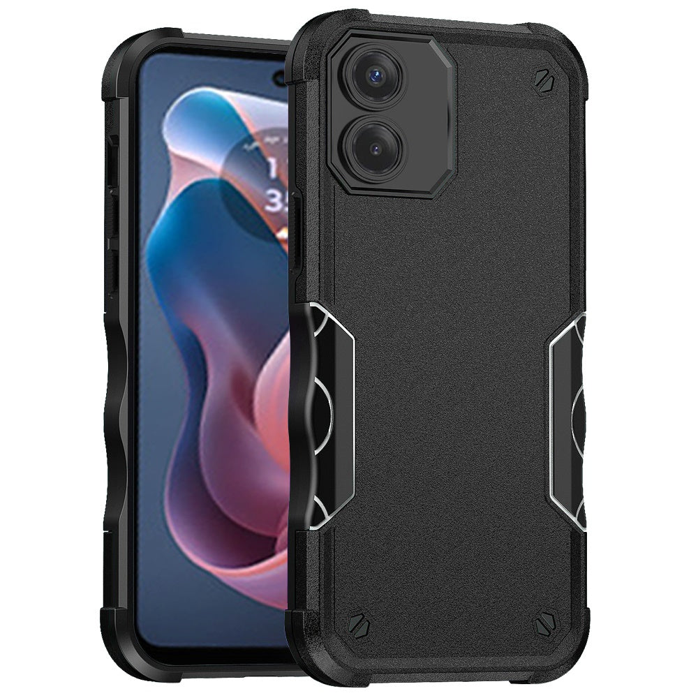 For Moto G Play 2024 Case Tough Grip Design Shockproof Hybrid + Tempered Glass