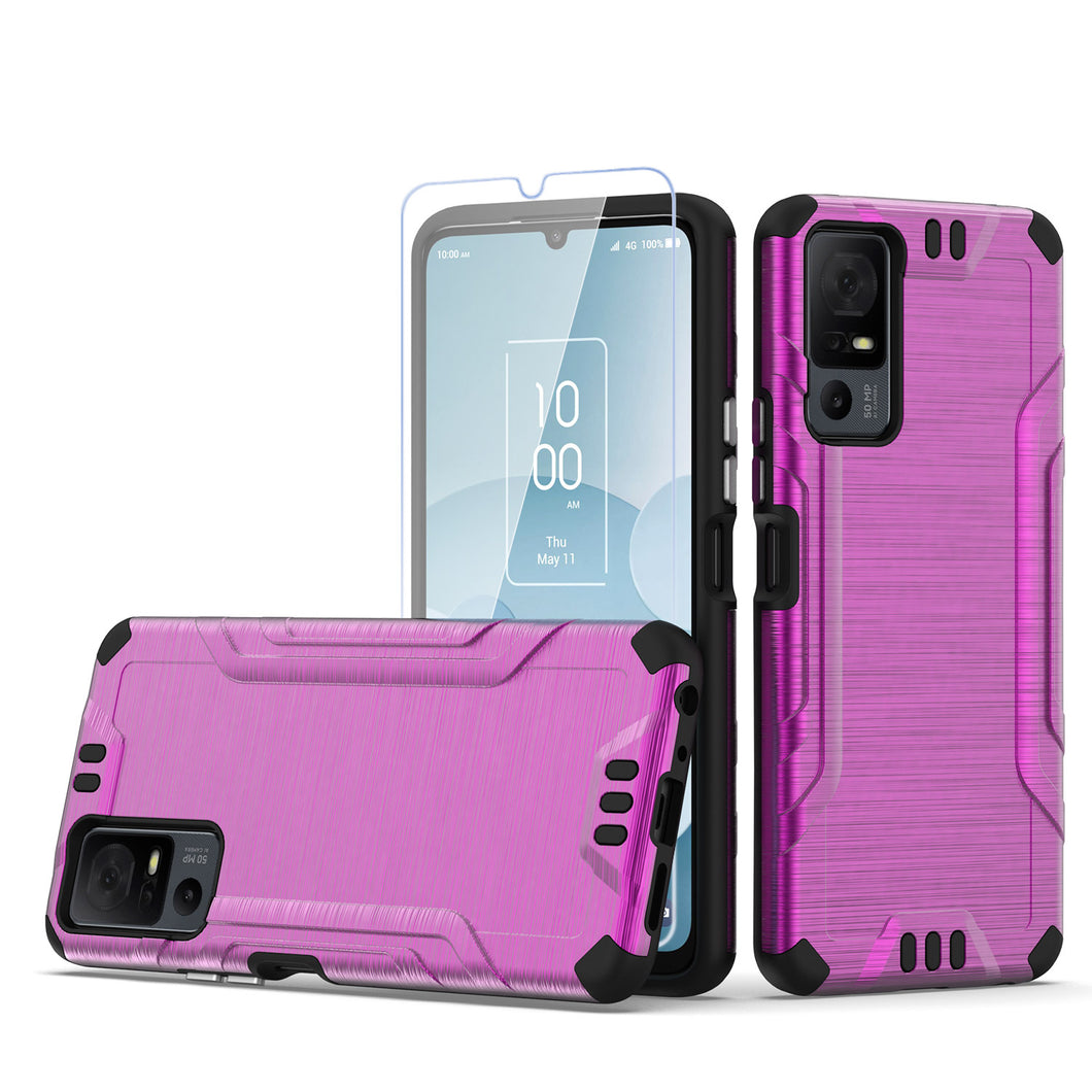 For TCL 40 XL Case + Tempered Glass Tough Brushed Metallic Shockproof Cover