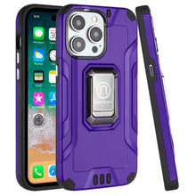 For iPhone 15 Case Shockproof Metallic Hybrid With Ring Stand + 2 Tempered Glass