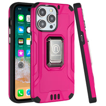 For iPhone 15 Case Shockproof Metallic Hybrid With Ring Stand + 2 Tempered Glass