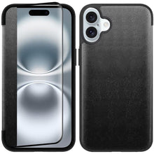 For iPhone 16 Plus 6.7in Case PU Leather View Window Flap Cover + Tempered Glass