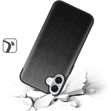 For iPhone 16 Plus 6.7in Case PU Leather View Window Flap Cover + Tempered Glass