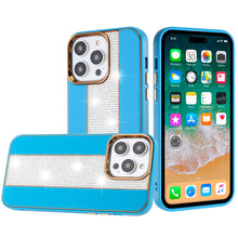For iPhone 12/12 Pro Case Faux Crystal Bling PU Leather Chromed + Tempered Glass