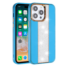 For iPhone 12/12 Pro Case Faux Crystal Bling PU Leather Chromed + Tempered Glass