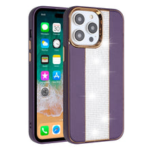 For iPhone 15 PRO Case Faux Crystal PU Leather Chromed Cover + 2 Tempered Glass