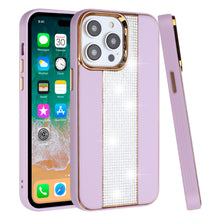 For iPhone 15 Case Faux Crystal Line PU Leather Chromed Cover + 2 Tempered Glass