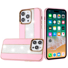 For iPhone 15 PRO Case Faux Crystal PU Leather Chromed Cover + 2 Tempered Glass