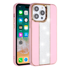 For iPhone 15 PRO Case Faux Crystal PU Leather Chromed Cover + 2 Tempered Glass