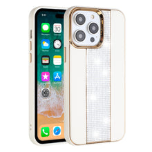 For iPhone 15 PRO Case Faux Crystal PU Leather Chromed Cover + 2 Tempered Glass