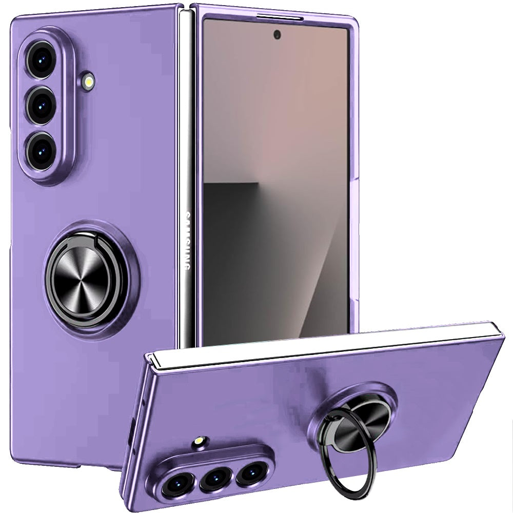 For Samsung Z Fold7 Case Rubberized Matte Metal RingStand Hybrid +Tempered Glass