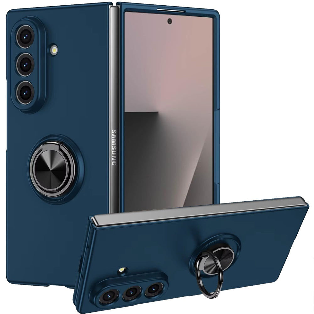 For Samsung Z Fold7 Case Rubberized Matte Metal RingStand Hybrid +Tempered Glass