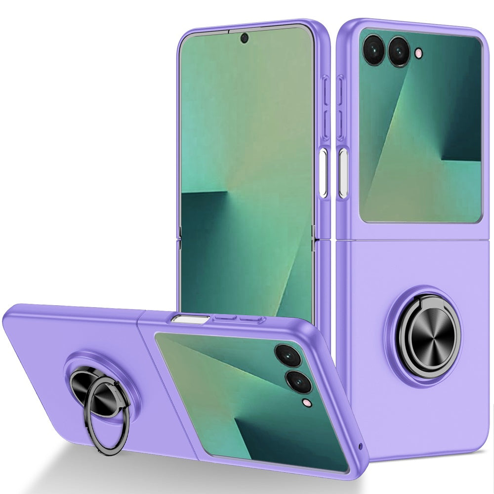 For Samsung Z Flip7 Case Rubberized Matte Metal RingStand Hybrid +Tempered Glass