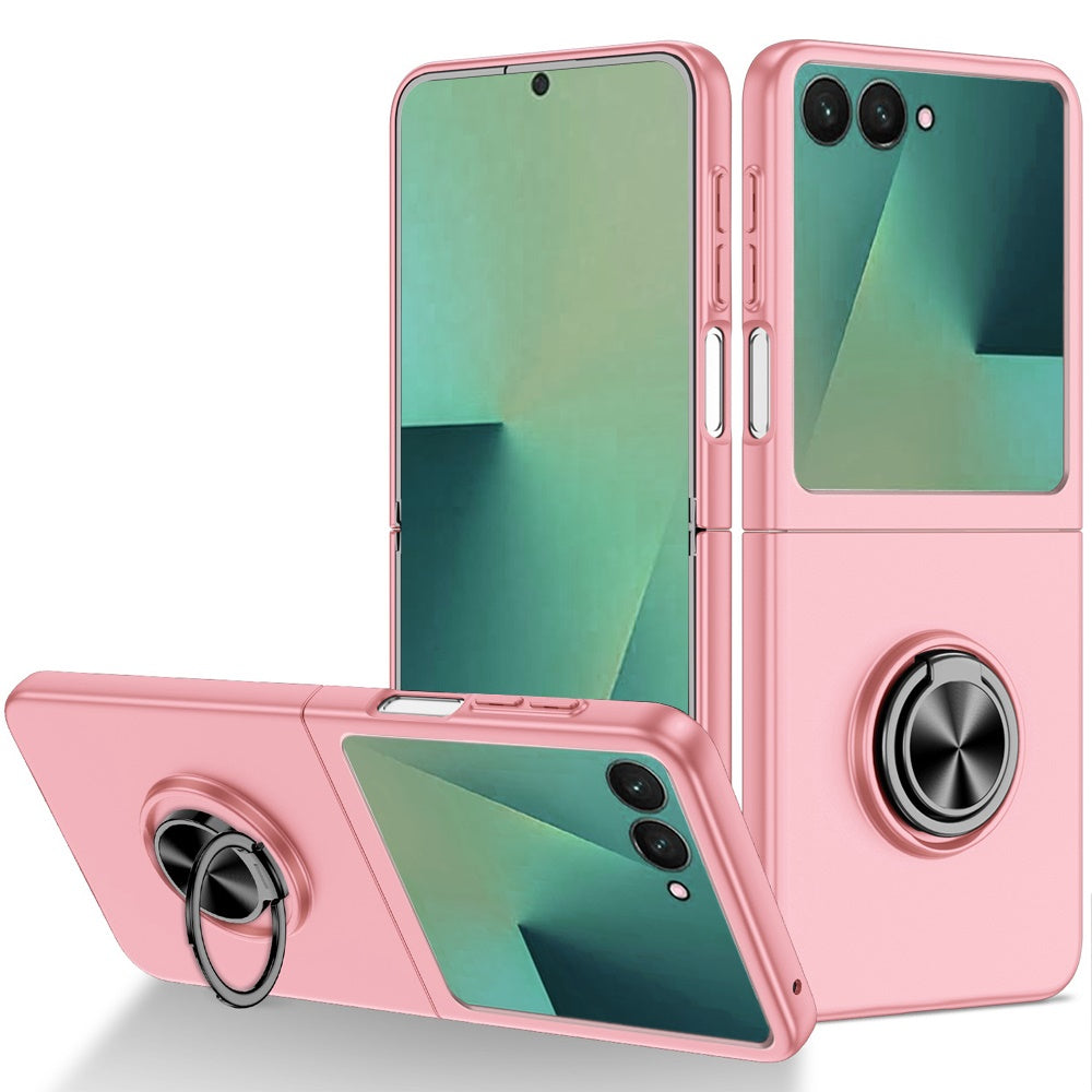 For Samsung Z Flip7 Case Rubberized Matte Metal RingStand Hybrid +Tempered Glass