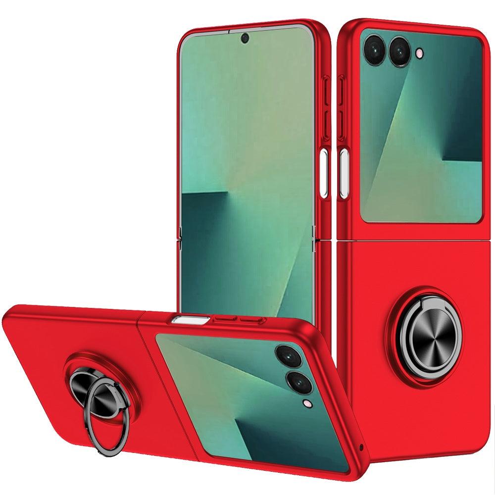 For Samsung Z Flip7 Case Rubberized Matte Metal RingStand Hybrid +Tempered Glass