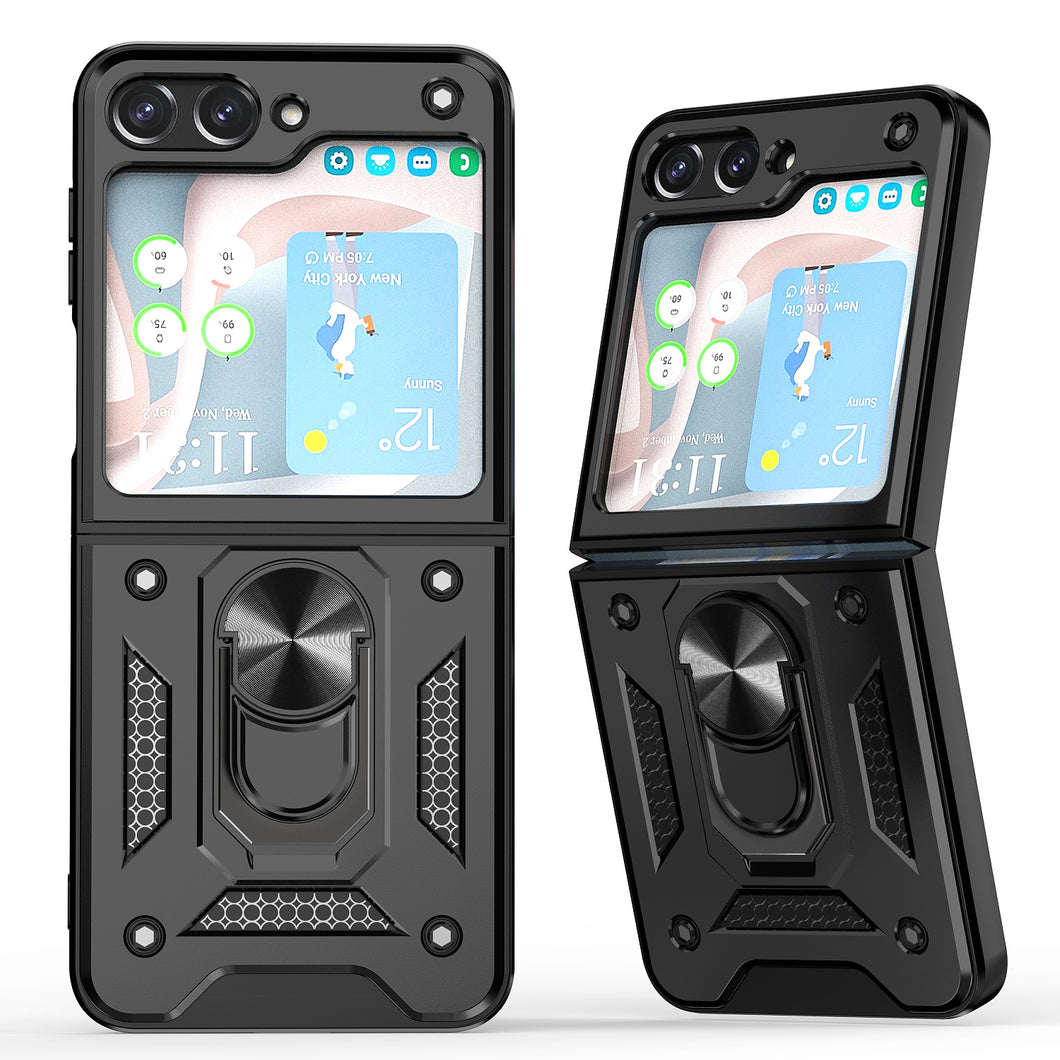 For Samsung Z Flip5 Case Ring Stand Hybrid with Push-up Camera Protector Cover